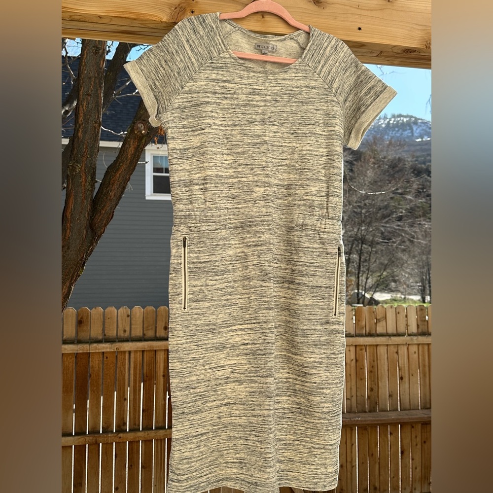 DE Collection French Terry Cuffed Short Sleeve Sweatshirt Dress Large
